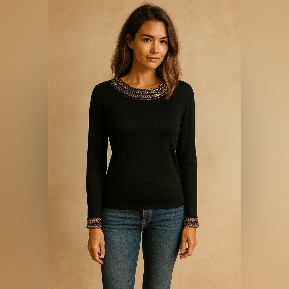 Elegant Black Sweater with Gold Accents